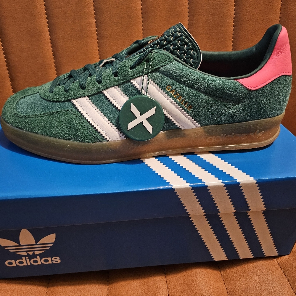 adidas gazelle indoor collegiate green lucid pink 9.5